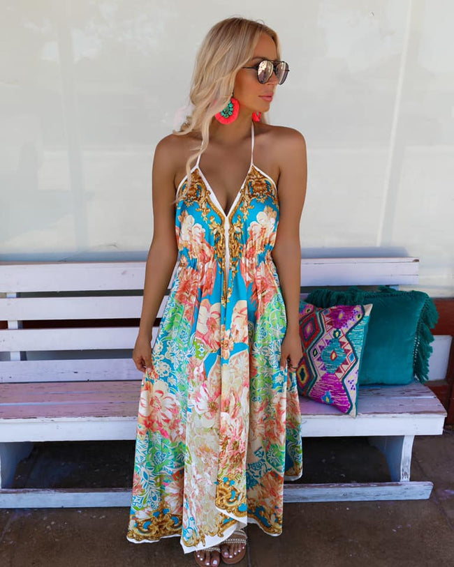 Jazlynn Blue Floral Satin Handkerchief Dress - The Lace Cactus