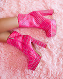 Warner Pink Rhinestone Platform Booties - The Lace Cactus