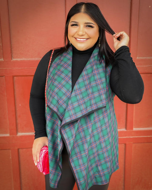 Gracey Green Plaid Vest *PLUS* - The Lace Cactus