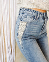 Vintage Blue Leopard High Waist Washed Jeans - The Lace Cactus