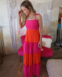 Fuchsia and Orange Colorblock Maxi Dress - The Lace Cactus