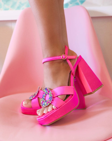 Hallie Fuchsia Rhinestone Heels - The Lace Cactus