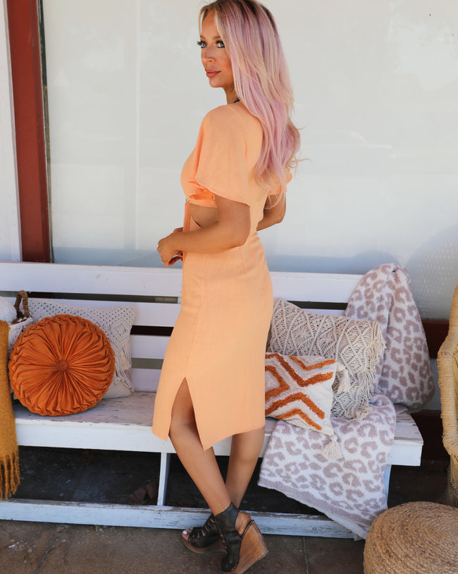 Orange Cut Out Flutter Sleeve Midi Dress - The Lace Cactus